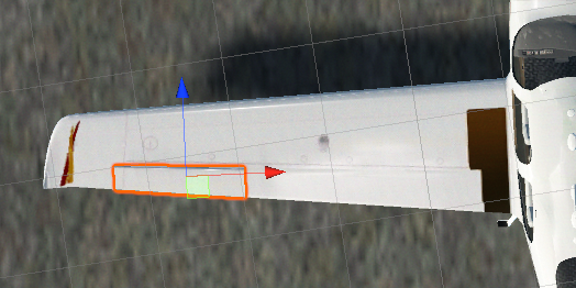 Aileron GameObject highlighted in the scene view.