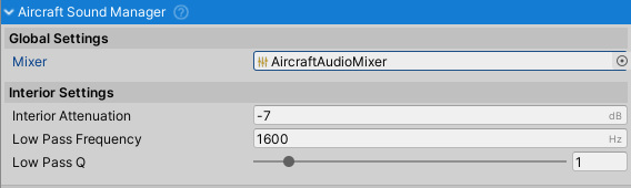 AircraftSoundManager inspector.
