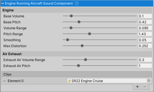 EngineRunningAircraftSoundComponent inspector.