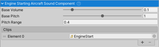 EngineStartingAircraftSoundComponent inspector.