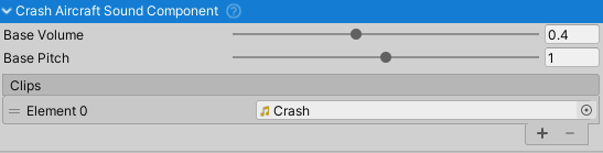 CrashAircraftSoundComponent inspector.