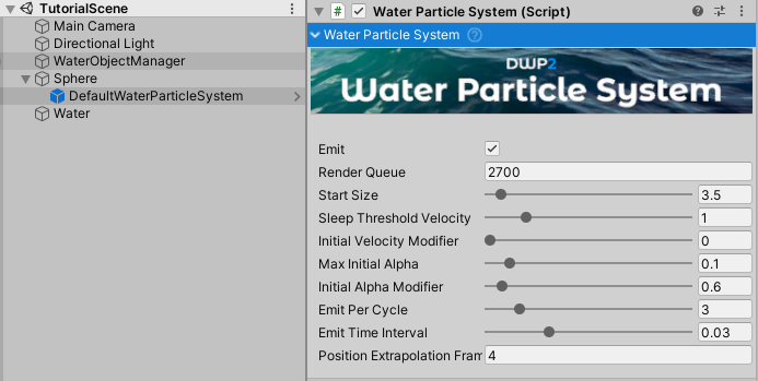 Example WaterParticleSystem setup.