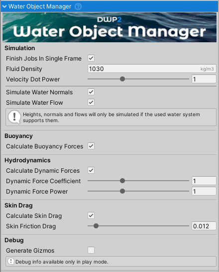 WaterObjectManager inspector.