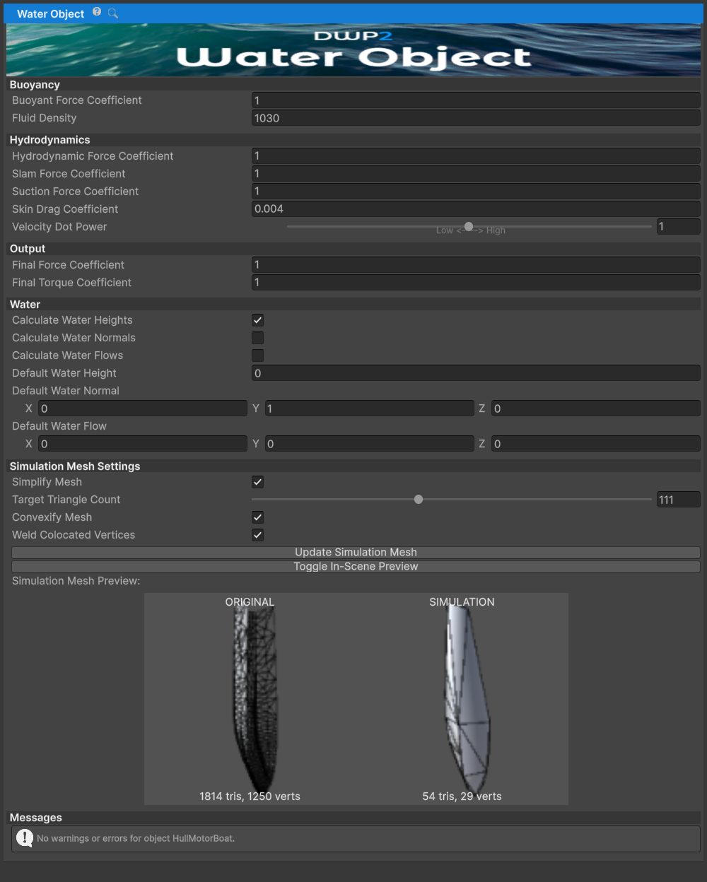WaterObject inspector