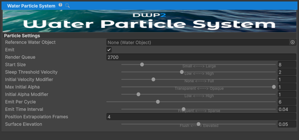 Example WaterParticleSystem setup.