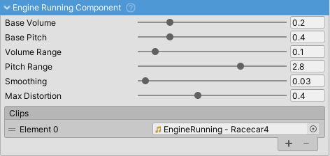 EngineRunningComponent inspector.