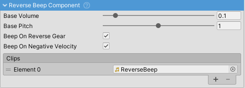 ReverseBeepComponent inspector.
