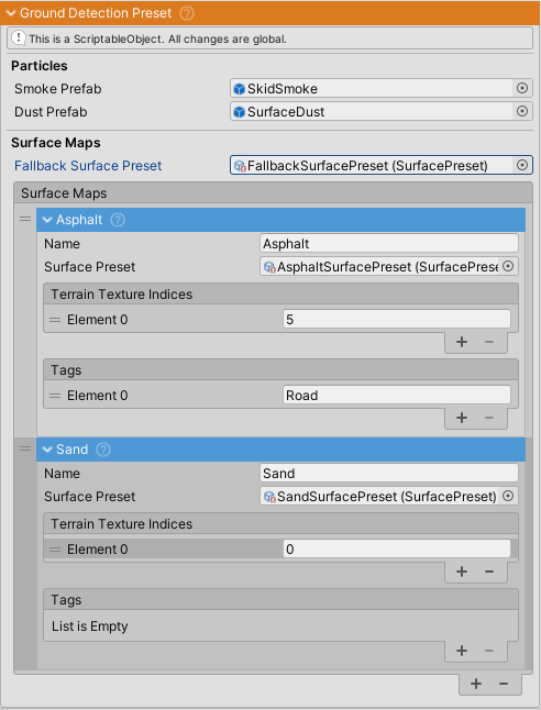 GroundDetectionPreset inspector.