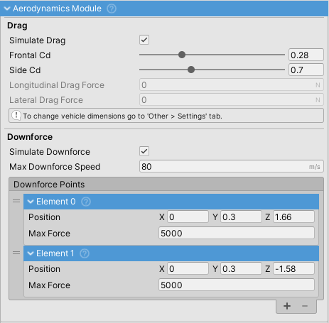 AerodynamicsModule inspector.