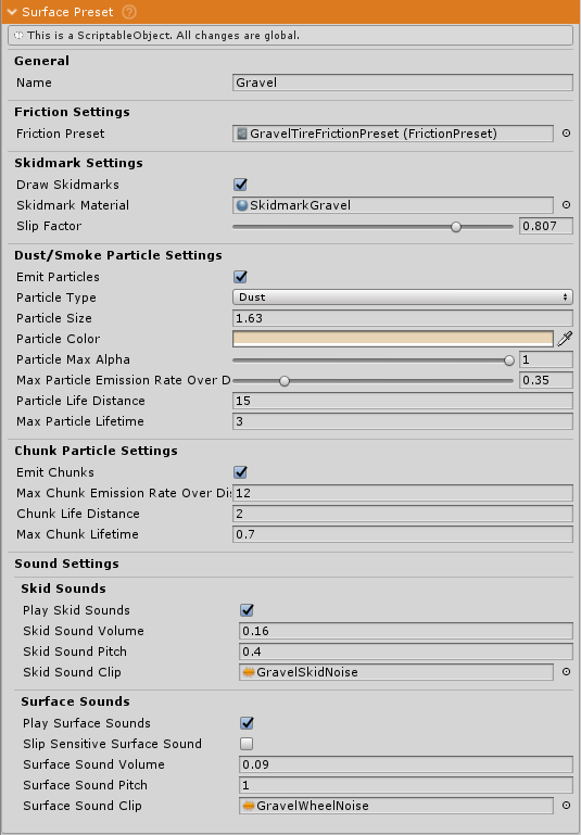 SurfacePreset inspector.