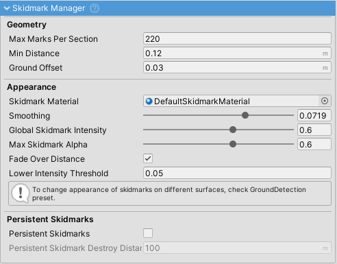 SkidmarkManager inspector.