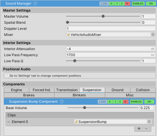 SoundManager inspector.