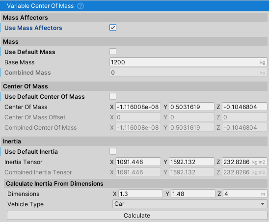 VariableCenterOfMass inspector