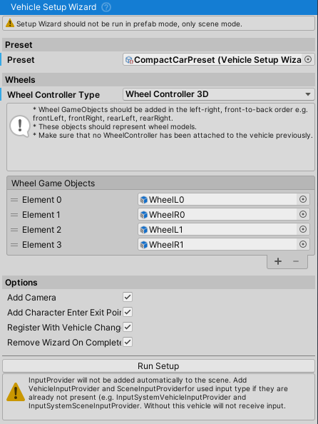 Vehicle Setup Wizard