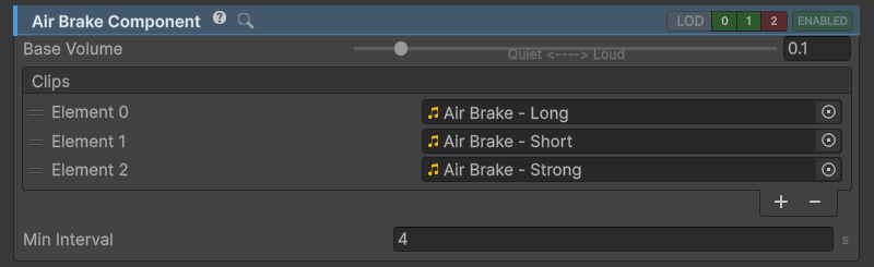 AirBrakeComponent inspector.
