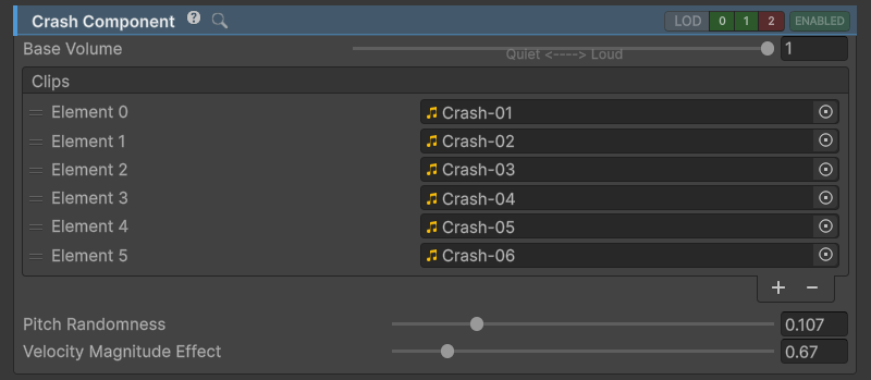 CrashComponent inspector.