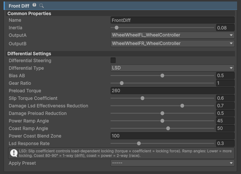 DifferentialComponent inspector.