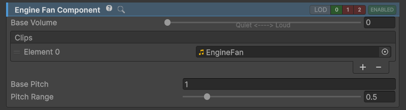 EngineFanComponent inspector.