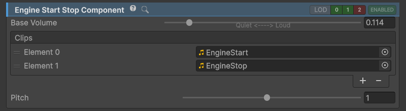 EngineStartStopComponent inspector.