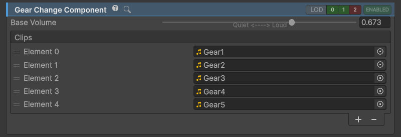 GearChangeComponent inspector.