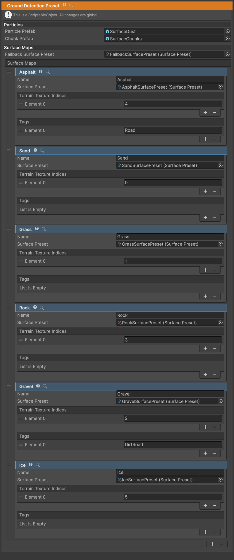GroundDetectionPreset inspector.