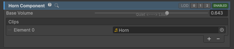 HornComponent inspector.