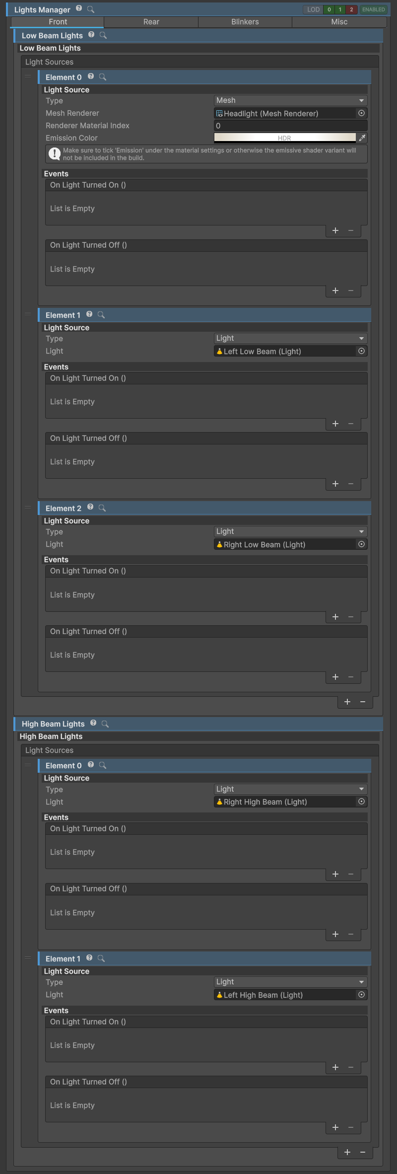LightsManager inspector.