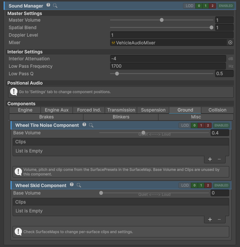 SoundManager inspector.