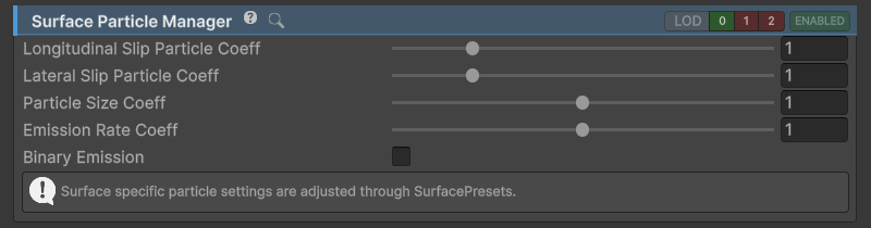 SurfaceParticleManager inspector.