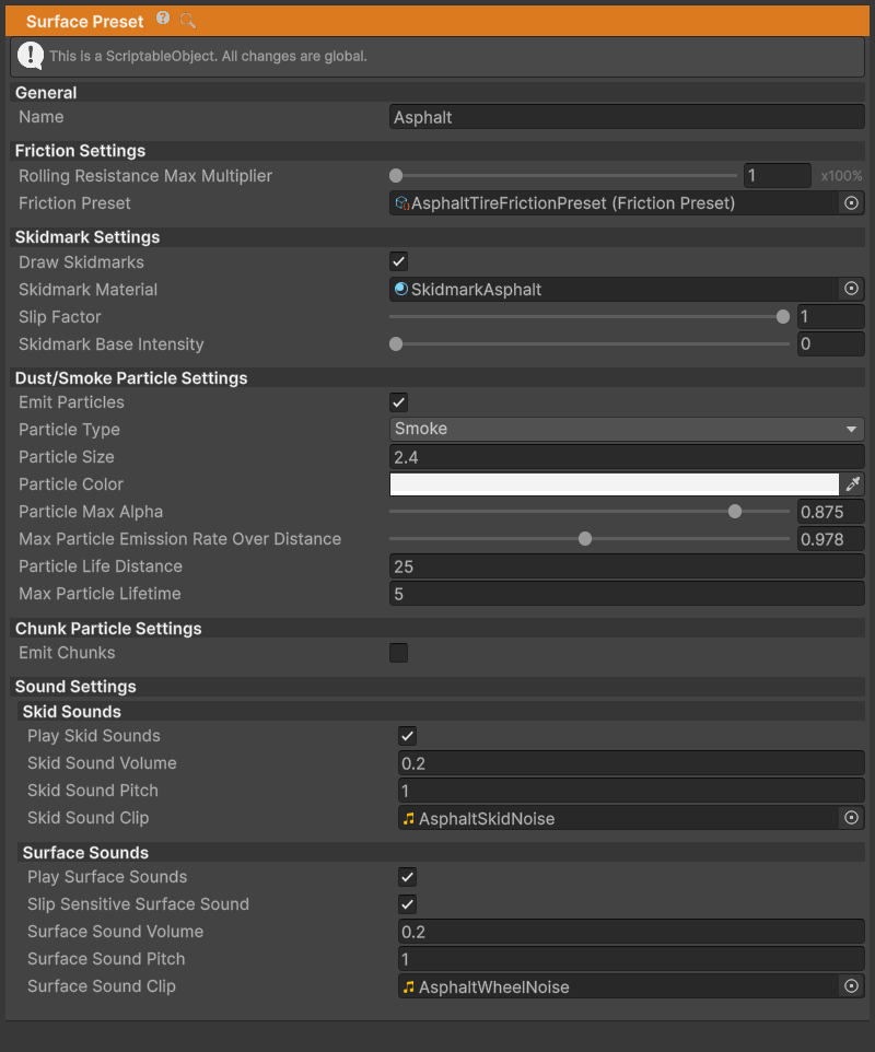 Asphalt SurfacePreset inspector.