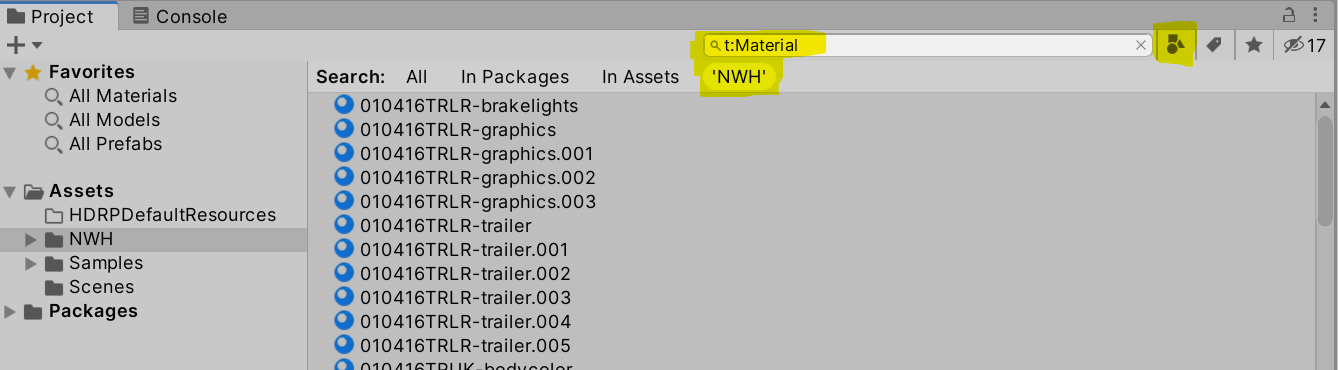 HDRP Material selection interface