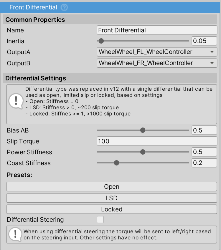 Differential settings