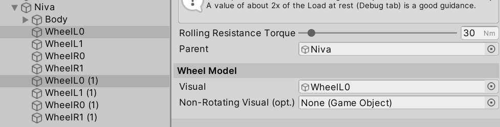 Wheel mesh parented to Rotating container