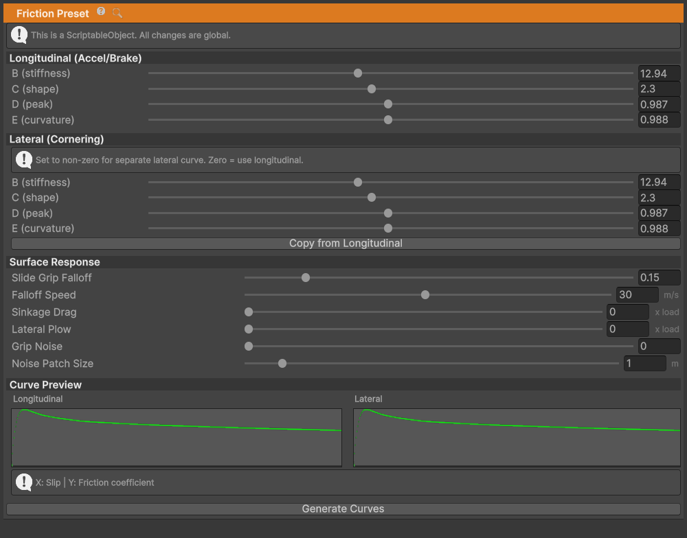 Friction Preset Inspector