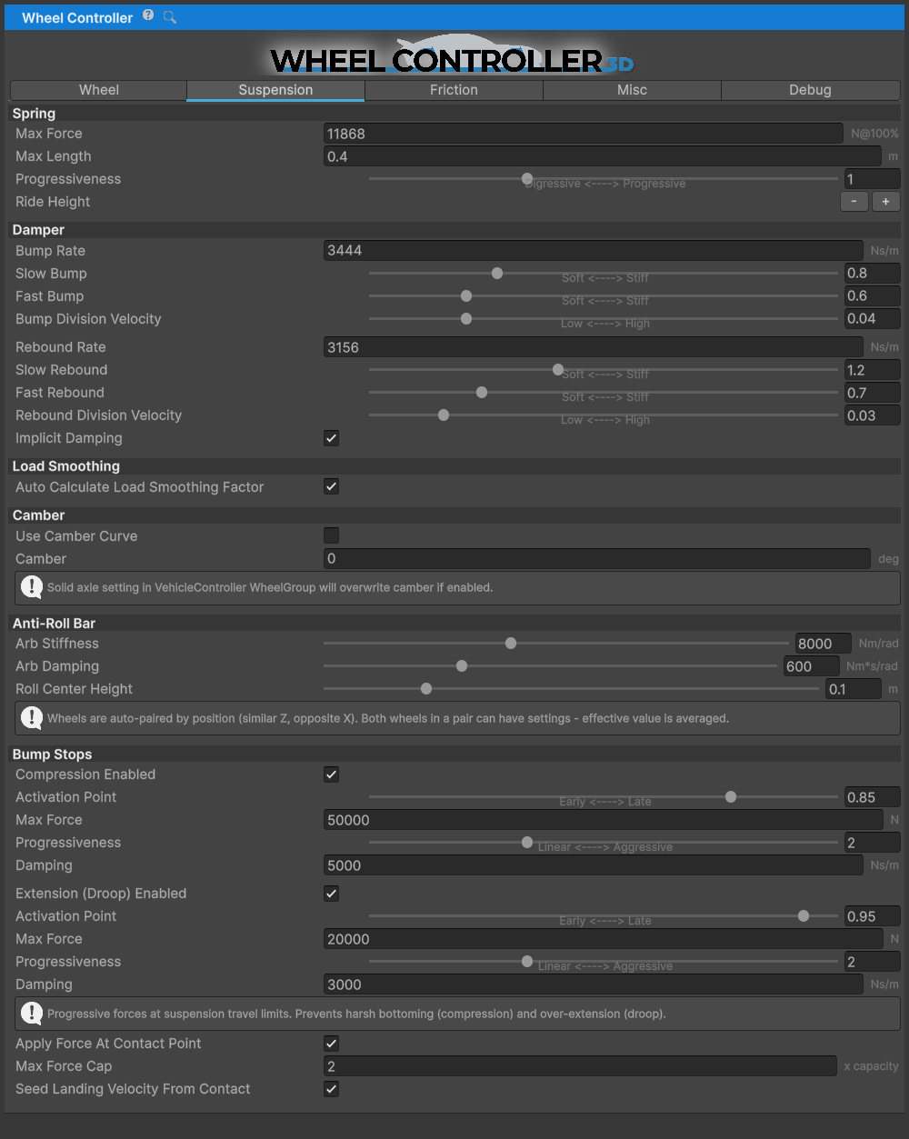 Suspension settings tab